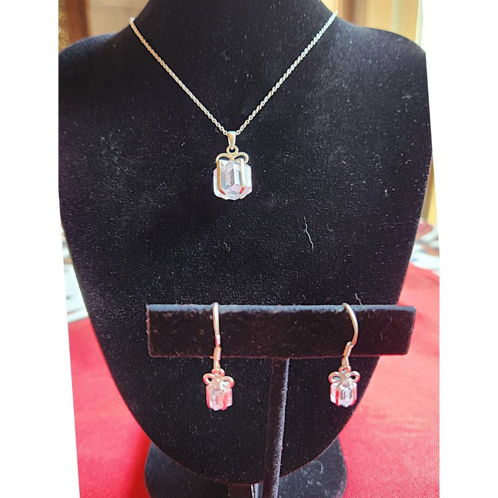 Pendant & Earrings Set Crystal and 925 Silver Modern Holiday style